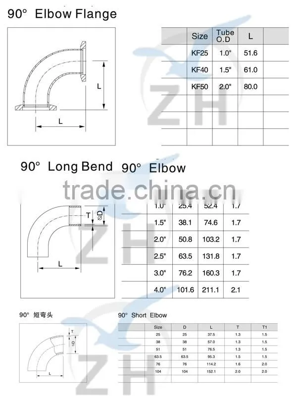 High quality food grade 60 degree elbow dimensions