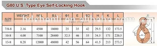 DSL new design G80 SELF LOCKING SAFETY SWIVEL CRANE HOOK