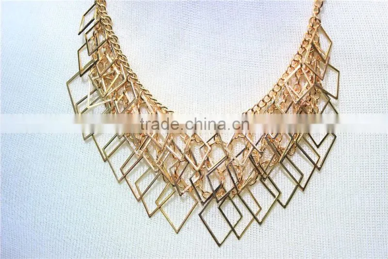 Newest Gold & Silver Necklace Short Chain Lozenge-shaped Charm wholesale