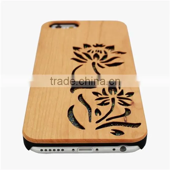 Ocase Hollow out Blossom Flower PC/TPU + wood phone case for Iphone 6