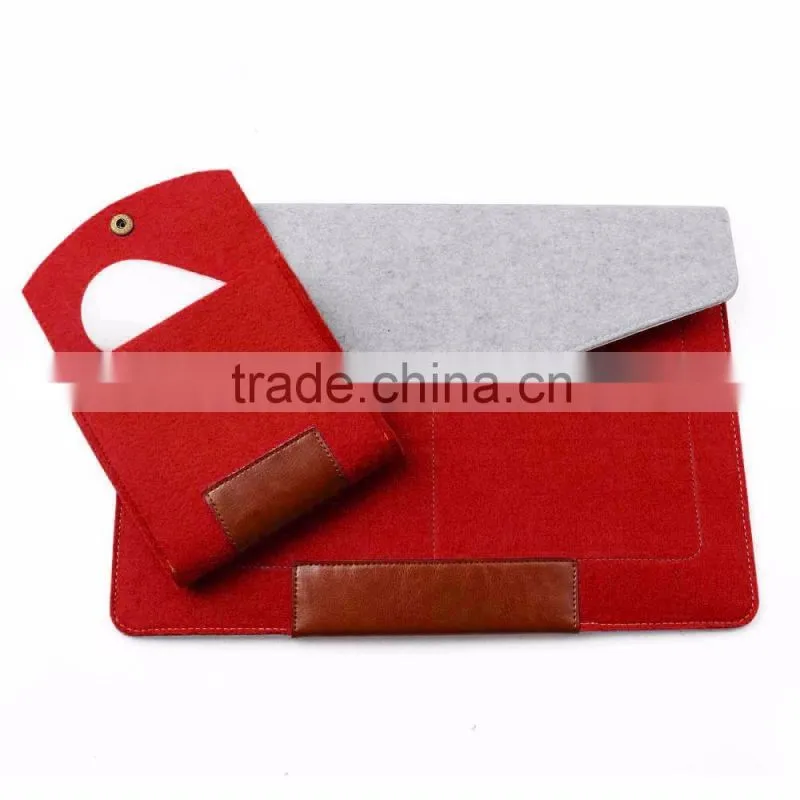 2016 new hot selling wool felt+ PU laptop sleeve bags with mouse bag for apple Macbook air pro , pro retina 11" 13.3" 15.4"