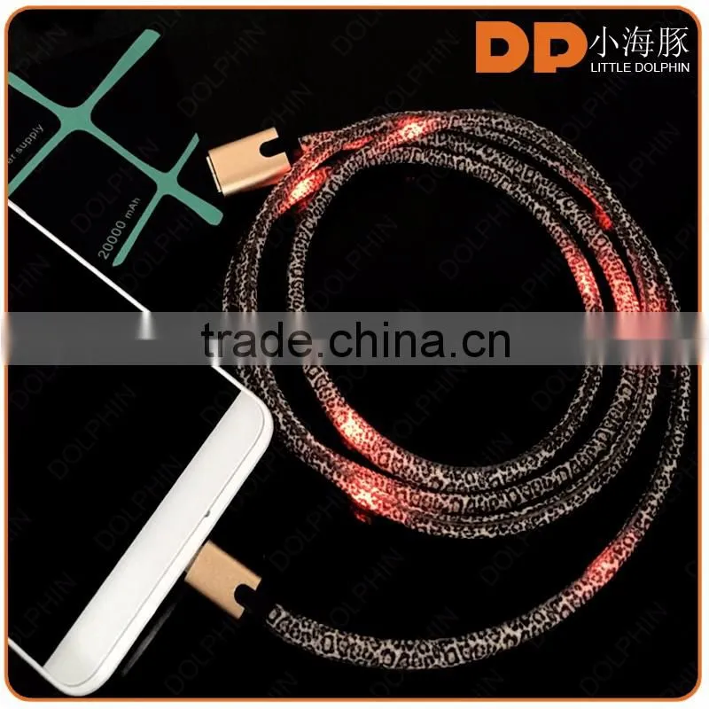 new 2016 private mould connector USB 2.0 colorful shoelace 2 in 1 LED USB cable