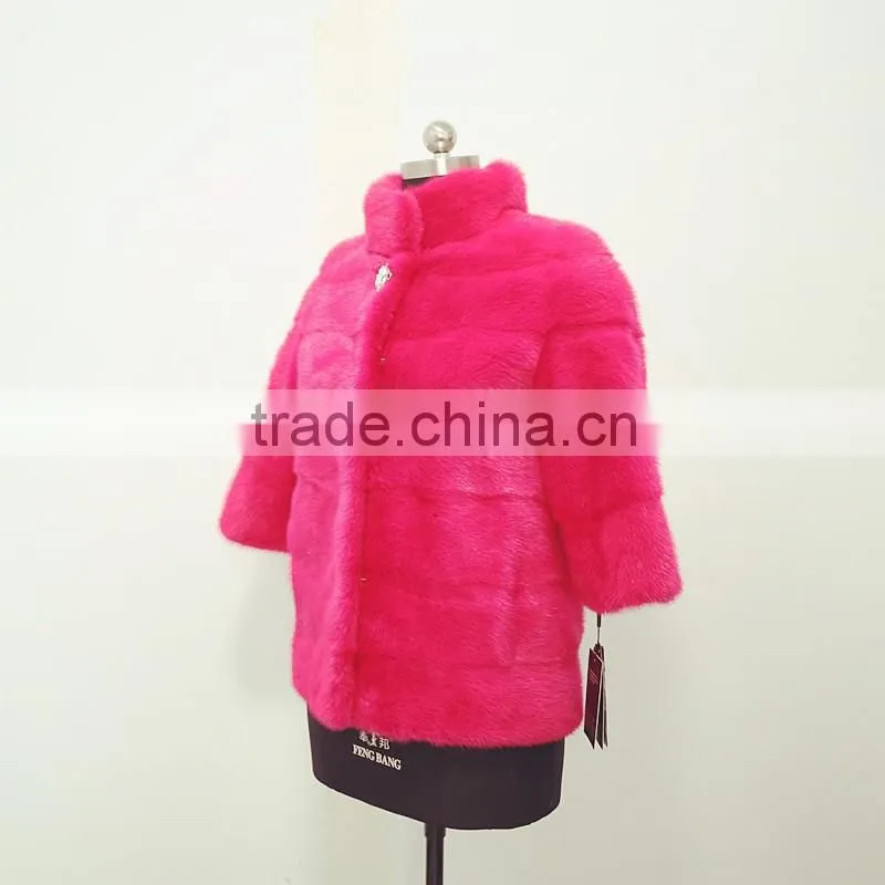 Factry High Quality Pink Color Real Mink Fur Coat For girls