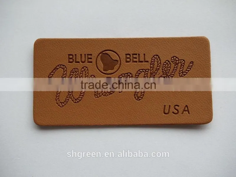 Washable debossed branded leather patch,fake leather label for jeans