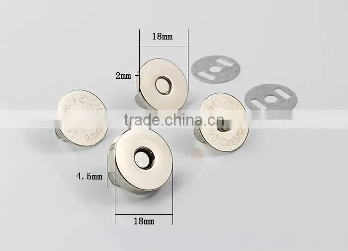 Bags accessories 18mm full cover round metal magnetic snap button gold color