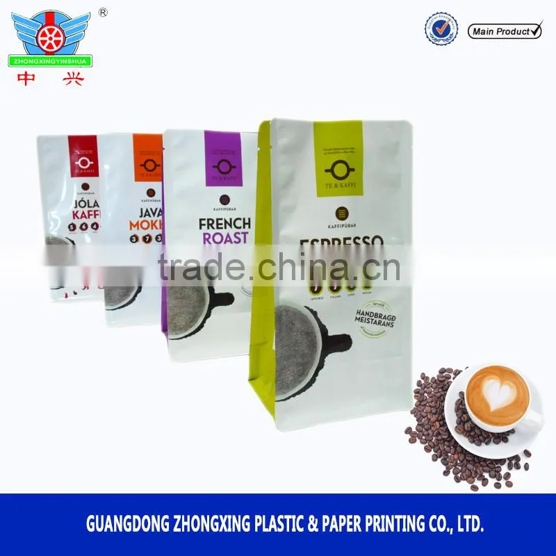 hot sell Coffee Packaging Square Flat Bottom plastic Side Gusset Box Bag