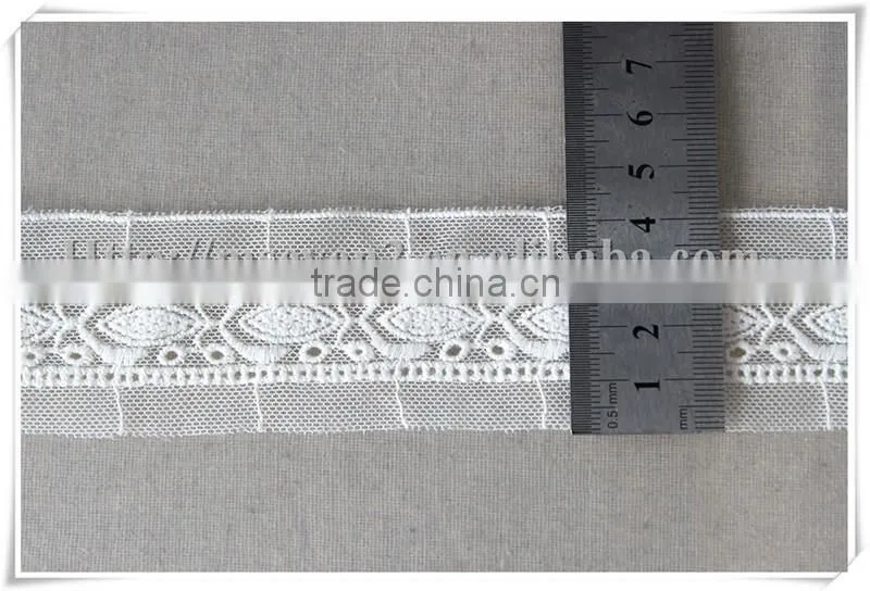 Garment decoration 4cm white net embroidery lace trim on wholesale