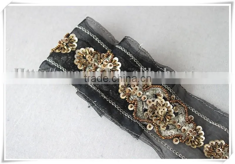 High quality embroidery gold thread Garments accessories decorative Beaded trim