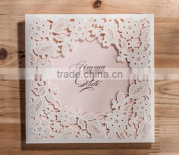 White silk tie laser cut wedding invitation card