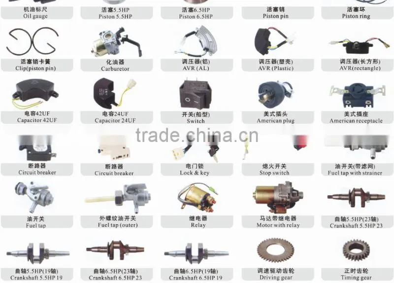 spare parts 6.5hp 168f 170f gx160 gasoline engine
