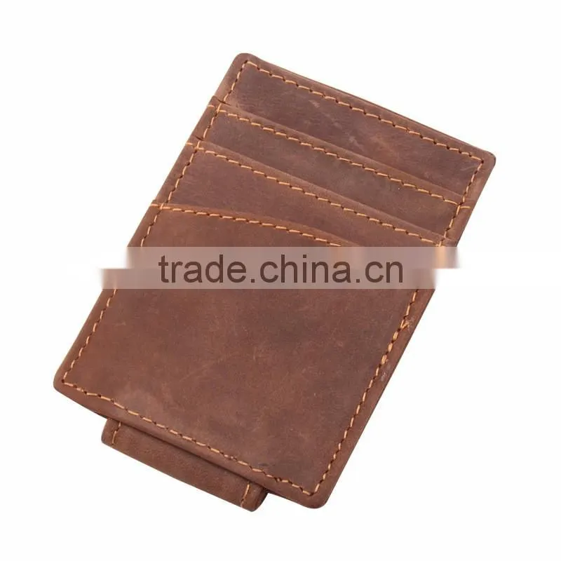 Crazy Horse Leather OEM branded Money Clip Front Slim Minimalist Mens RFID Blocking leather money clip