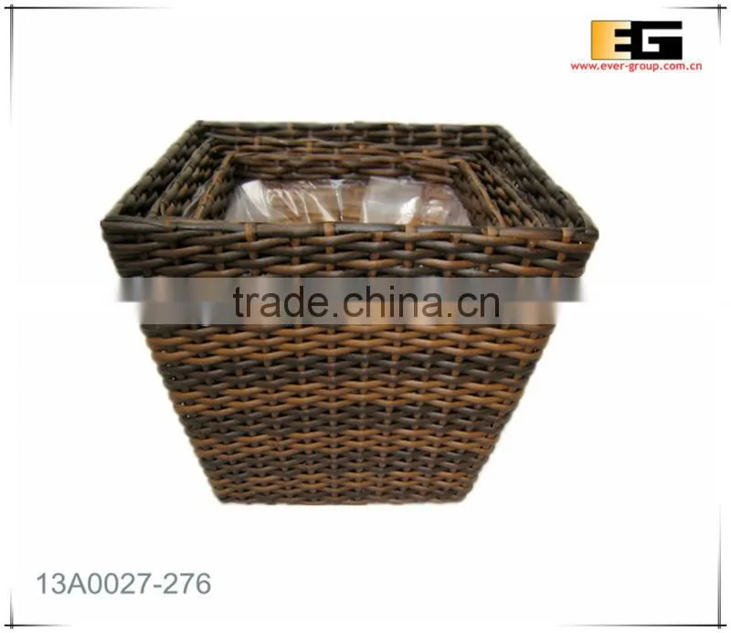PE rattan square with liner flower planter