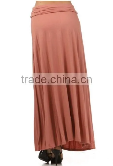 95% RAYON 5% SPANDEX LOOSE FIT SWING SHIFT MAXI PLAIN JERSEY SKIRTS SOLID FULL LENGTH SKIRT WITH BANDED WAIST