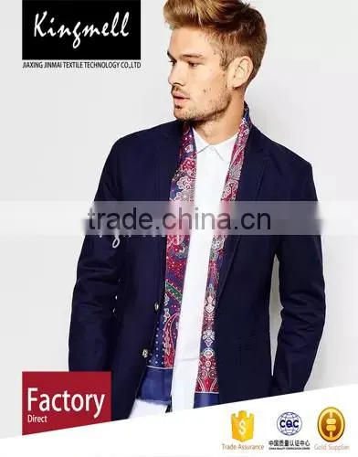 Custom Blue Digital Printed Silk Scarf for Men in Spring and Autumn