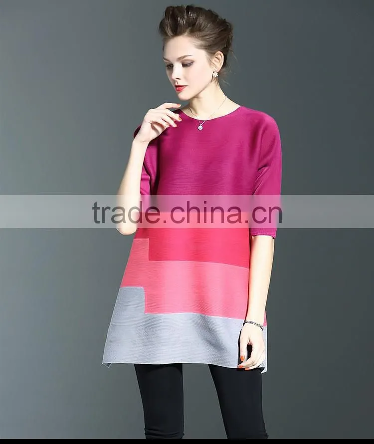 Custom fashion lady three colors matching loose pleated dress