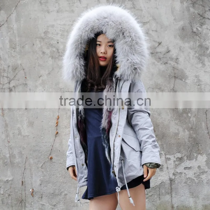 CX-G-P-05R Colorful Fox Fur Lining Women Winter Warm Parka Coat