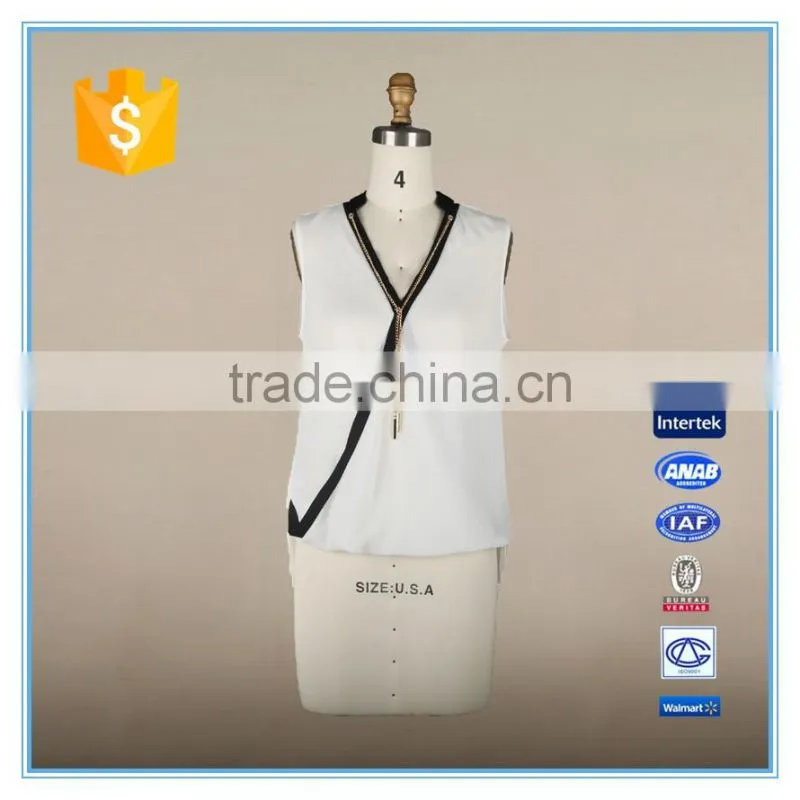 Tops For Women 2016 Cross Over Sleeveless Chiffon Blouse Cheap With Gold Chain
