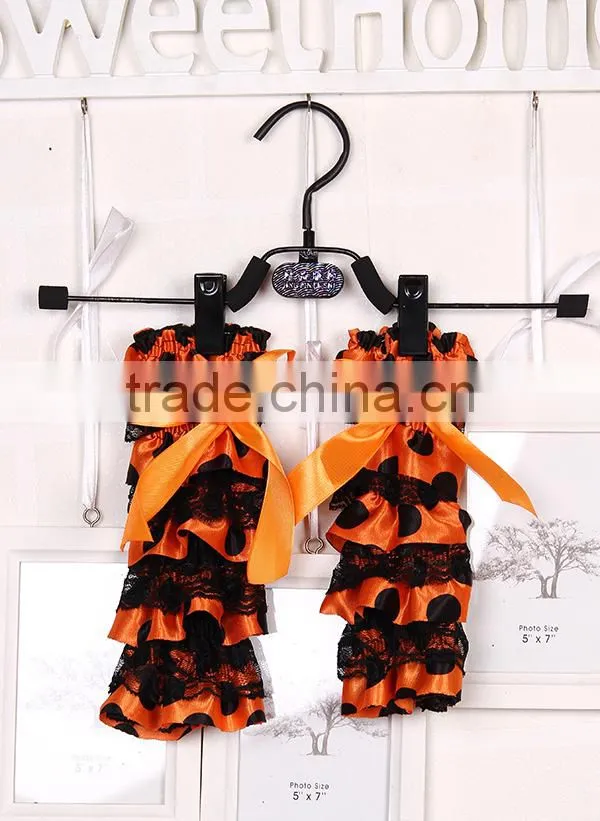 Factory Wholesale baby halloween black and orange baby legging fashion lace leg warmers