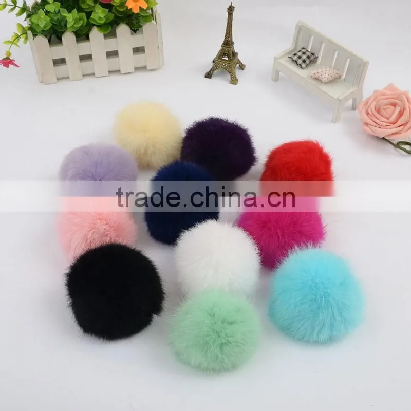 KR 100% Real Rex Rabbit fur Pom pom/Colorful Rabbit fur ball keychain 6-10cm bag pendant