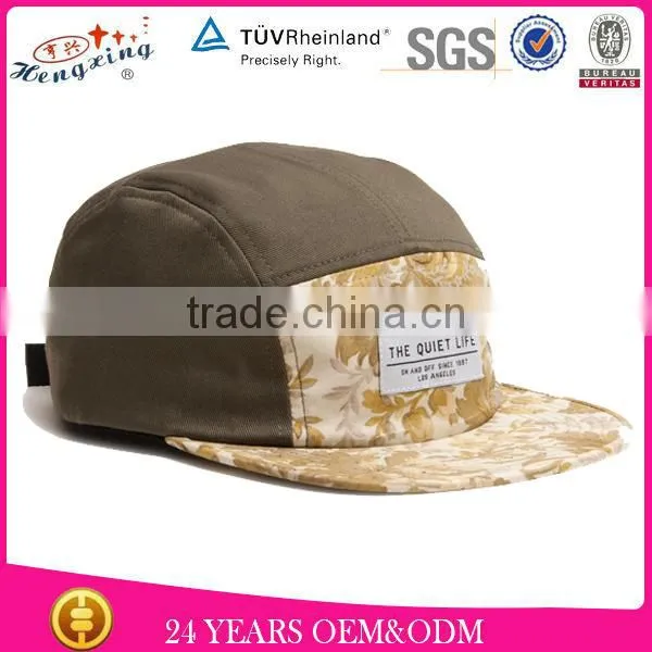 100 Cotton Woven Label Custom Leather Strap Flat Brim Tie-dye 5 Panel Hat