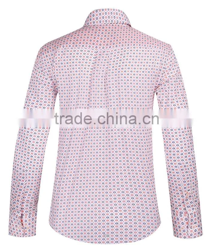2017 floral printed men's long sleeve button down collar slim fit shirt with contrast collar and cuff
