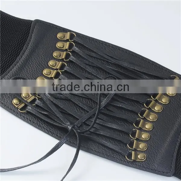 High Quality Black PU Leather Elastic Ladies Wide Waist Elastic Belts
