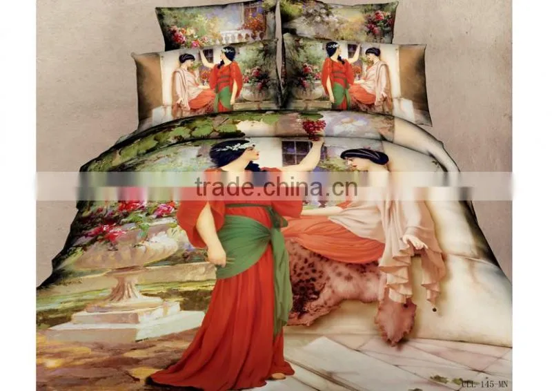 Hot selling chinese 3d printed rose pattern indian silk bedding set