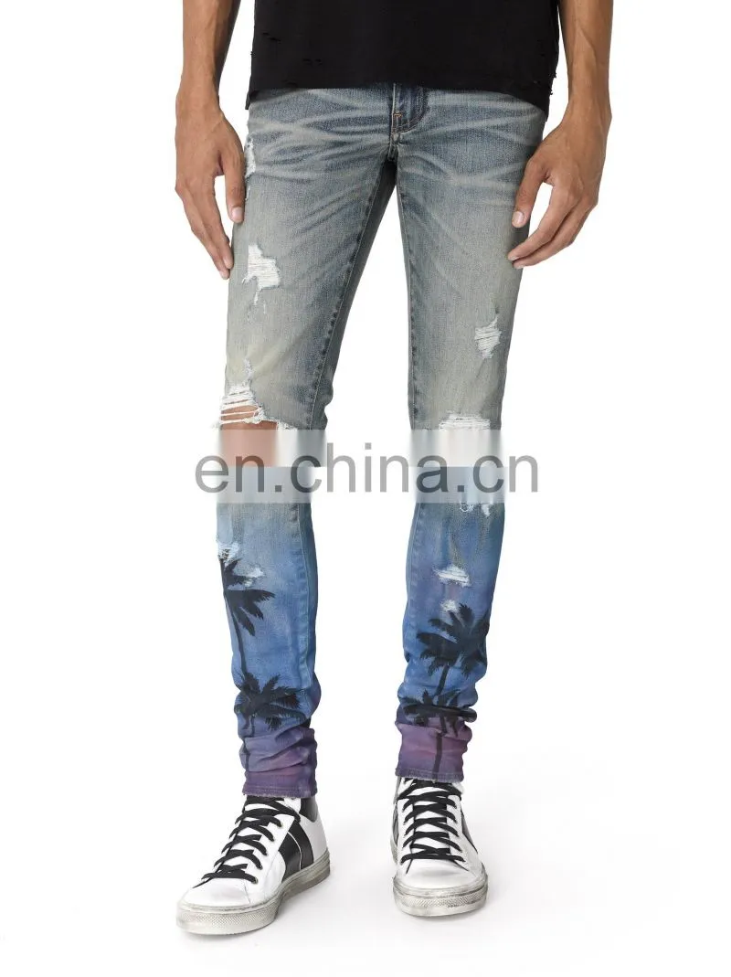DiZNEW Custom Stretch Denim Palm print Jeans For Men