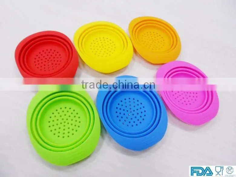 FDA&LFGB silicone folding bowl vegetables fruit drain bowl silicone strainer bowl