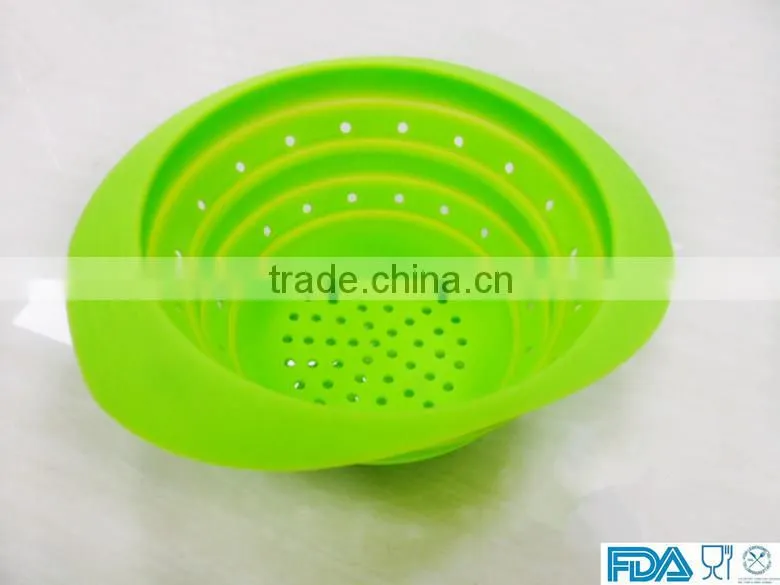 FDA&LFGB silicone folding bowl vegetables fruit drain bowl silicone strainer bowl