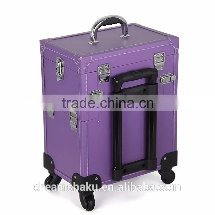 360 degree professional rolling wheels Trolley Makeup Case for travel cosmetic display case