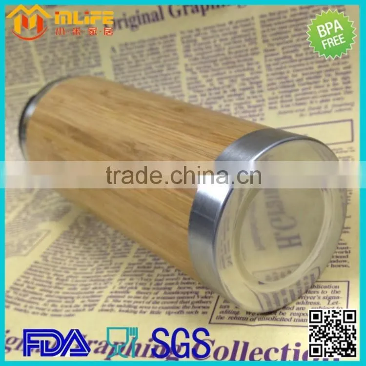 food grade material envirmental design 350ml double wall steal inner bamboo cap