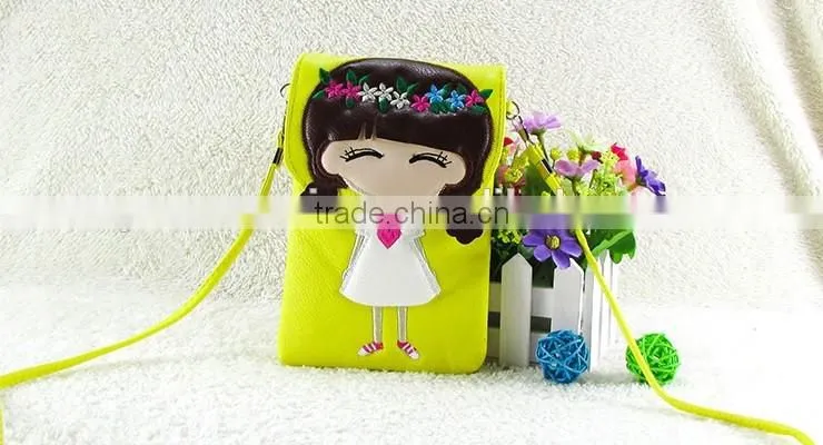 Wholesale pu lovely cartoon girl mini shoulder bags mobile phone waterproof cell bag