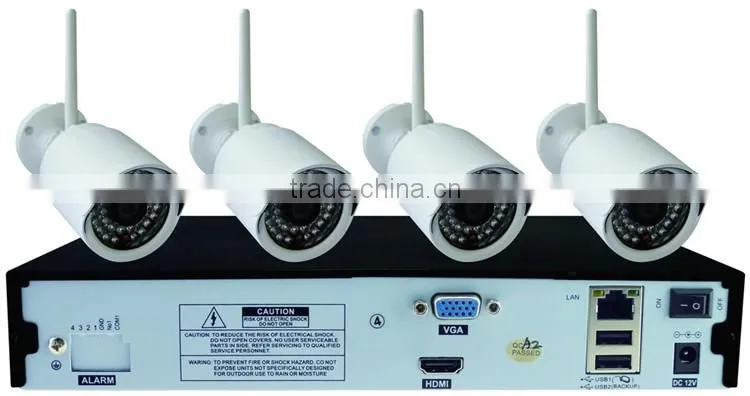 Factory direct 4 CH Wireless p2p ip CCTV Camera System with 1.0 Megapixel Wireless Bullet Camera Kit