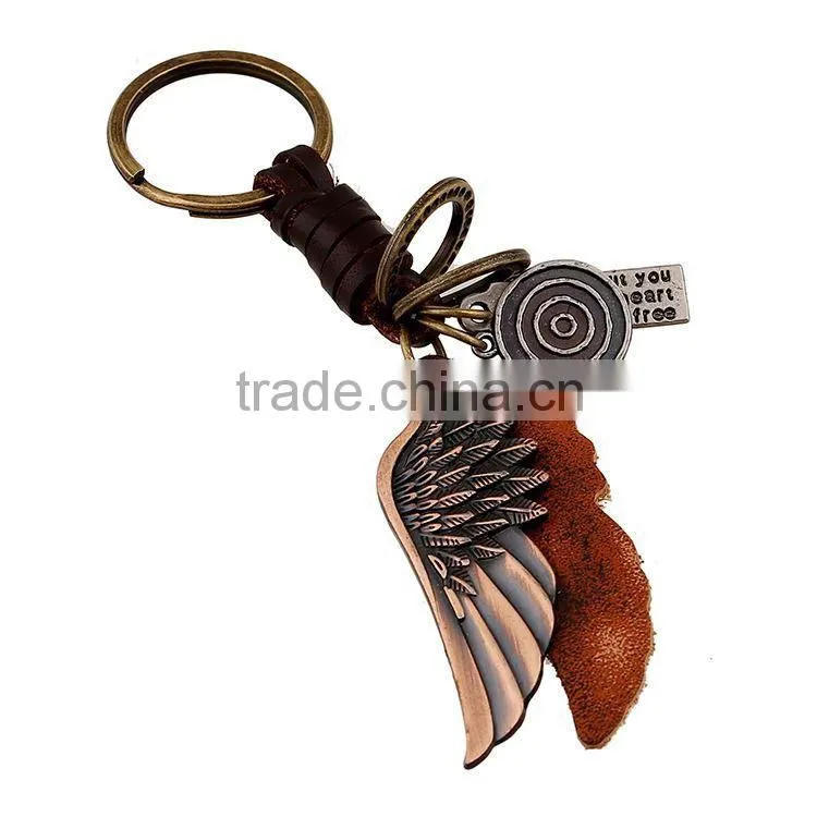 Custom Made Leather Keychain Genuine Leather Keychain with Metal Wing