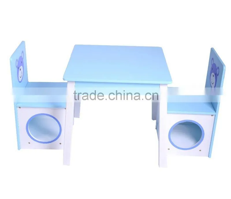 MDF blue bear design carton kids study table and chair set