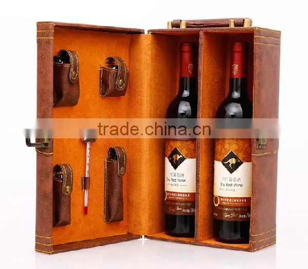 Top Grade Unique Design leather wine box,wine accessories set