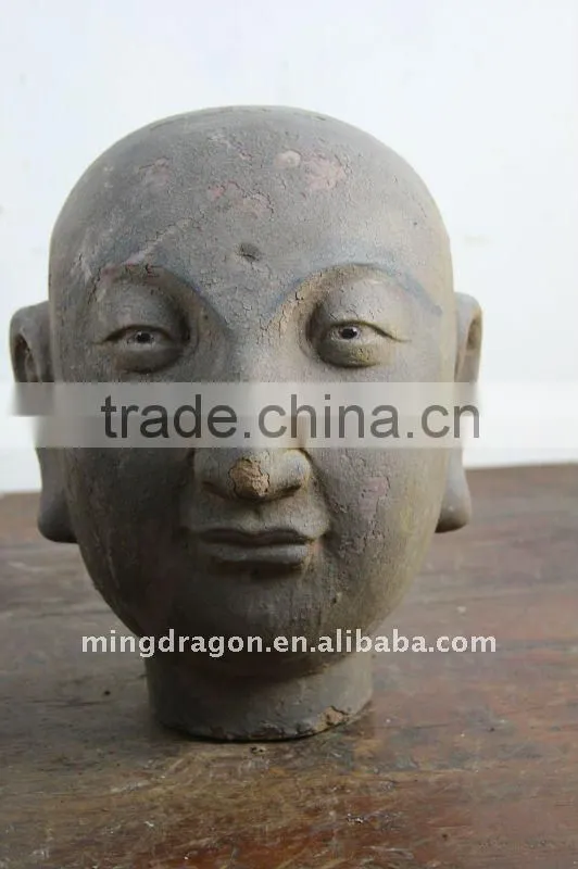 Chinese Antique Wooden Buddha Head Sculpture