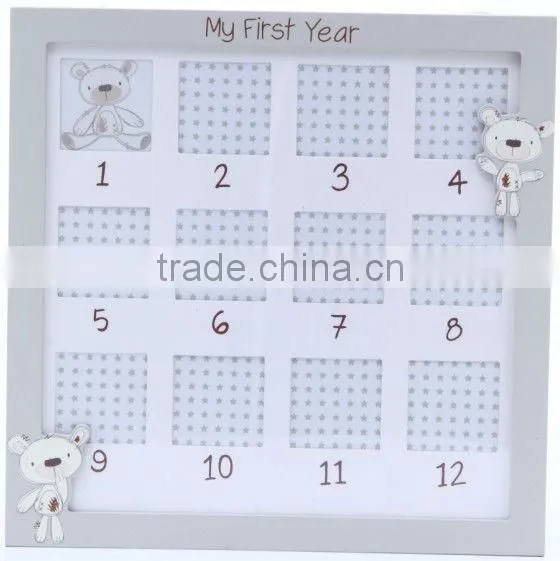 Cute bear theme MDF collage photo frame for 12 month baby frame