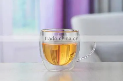 2016clear handmade borosilicate double wall coffee glass cup