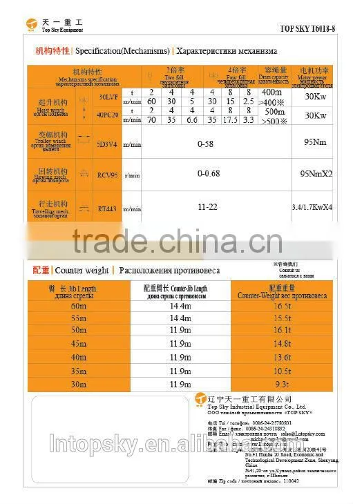 Top Sky T6018-8T Hammerhead Tower Crane