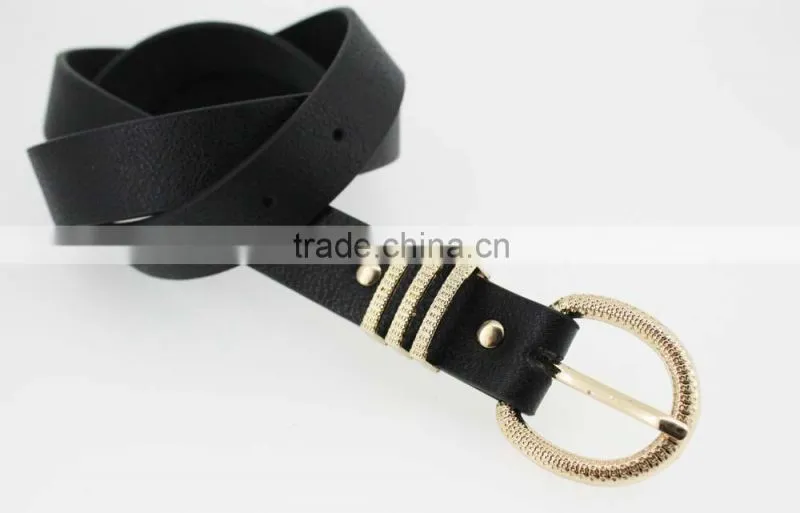fashion black pu leather women accessories belt with Gold buckles in YiWu