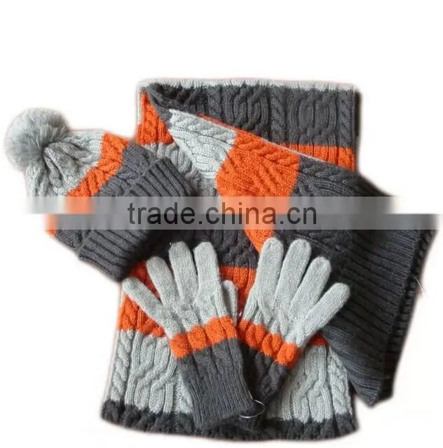 New Arrival Unisex Acrylic Knitted Winter Hat Scarf Glove Set