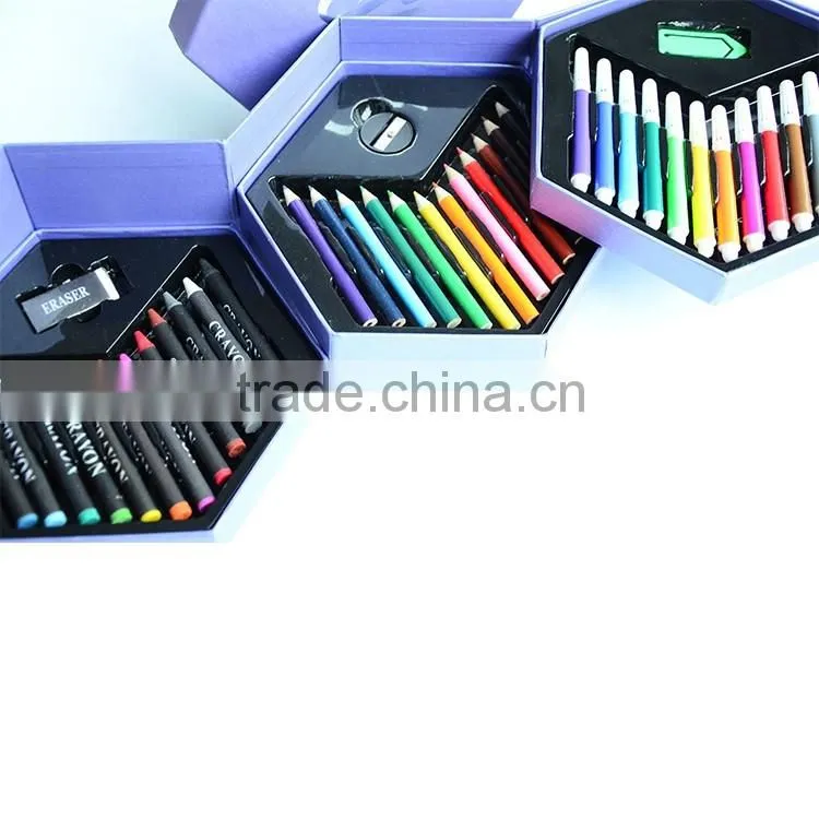 52PCS high quality wholesale art set stationery set with hexangular shape
