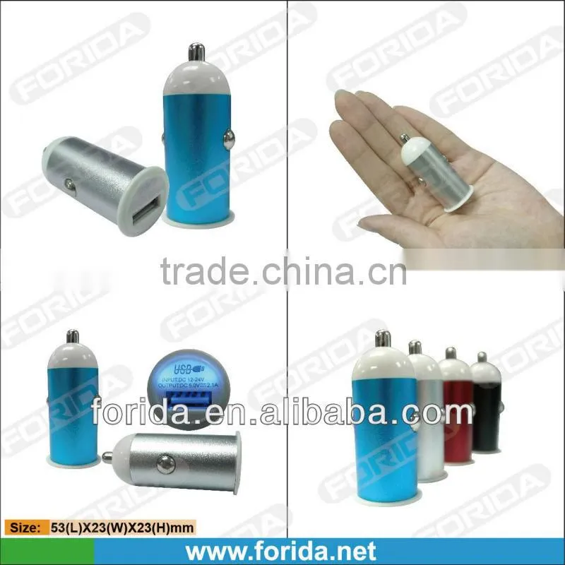 2.1A New appearance Aluminum usb car charger with light for smartphone and tablet