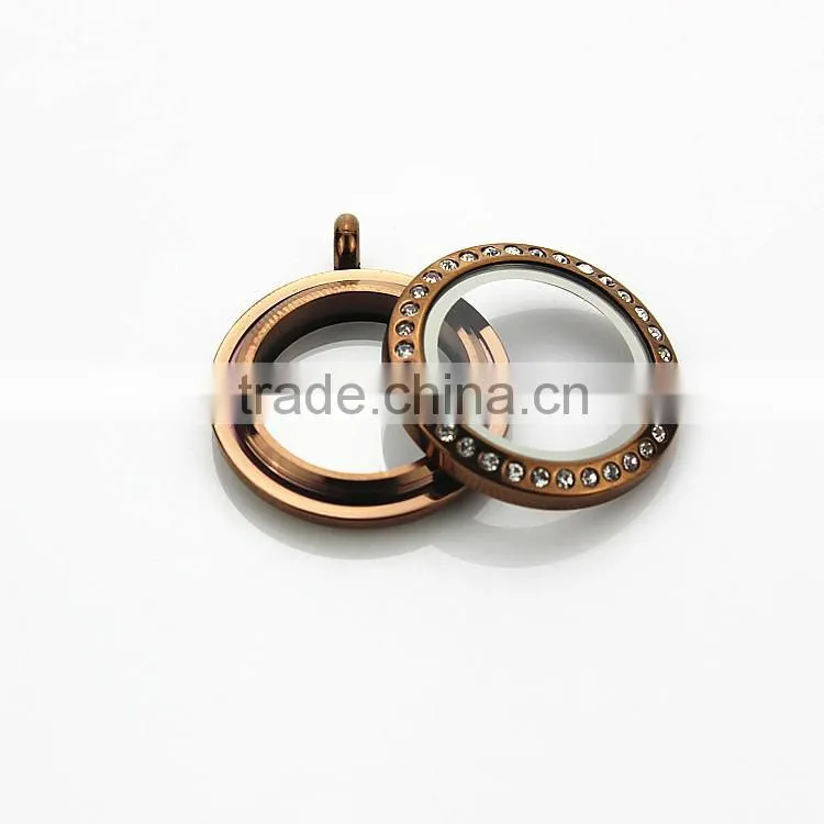 Rose Gold 316L Stainless Steel Screw Rhinestone Glass 25mm Floating Charms Locket