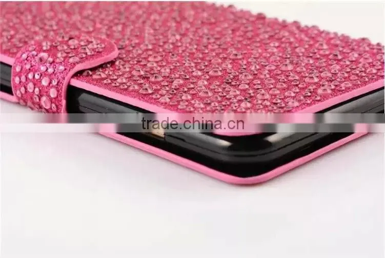 Customized Rhinestone Leather Stand Phone Case Flip Cover For Samsung Galaxy on7