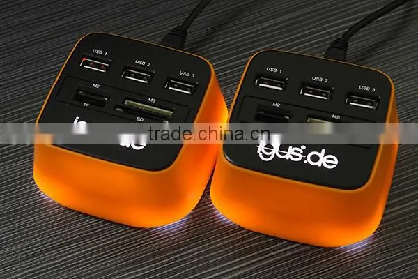 Light Up OEM 2.0 USB Hub 3 Port Combo Card Reader