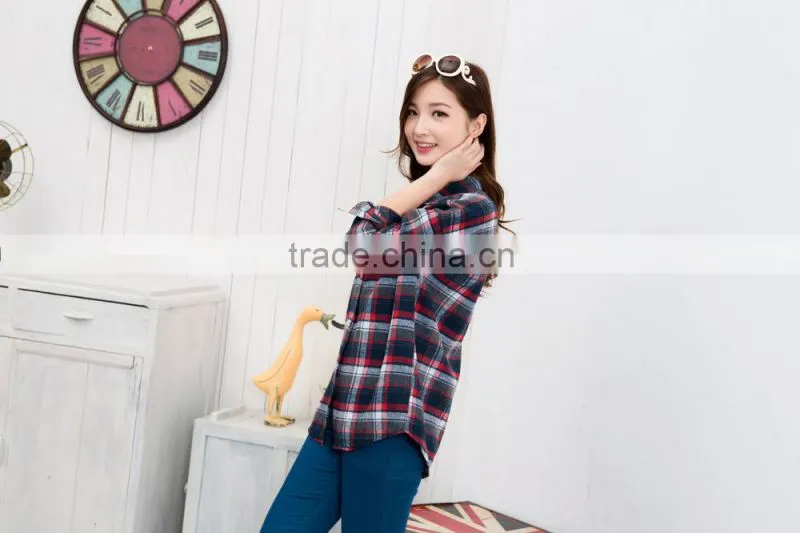 2014 ShangYi classic plaid shirt style ladies t shirt, women fashion plaid shirt