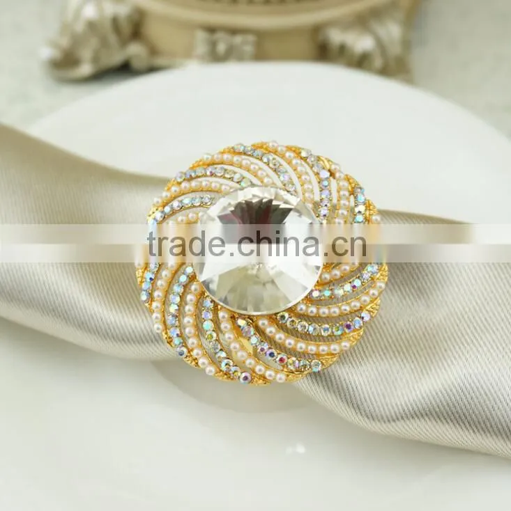 High quality gold silver alloy rhinestone napkin ring for wedding chair decoration